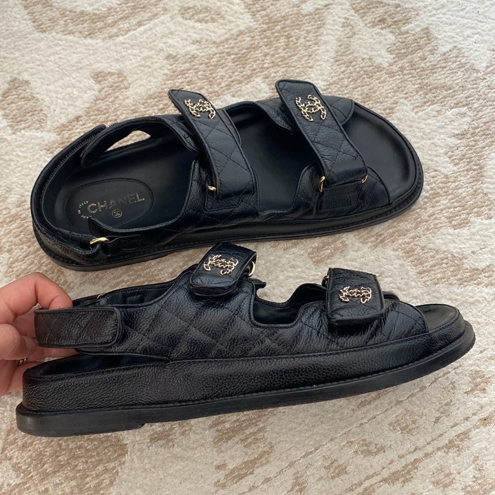 Chanel black leather cc GHW dad sandals 40C - Picture 3 of 10